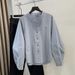 Pure Cotton Hong Kong Style Double Placket Small Stand-up Collar Long-sleeve Top, 2025 Autumn New Model, Loose-fitting_ecoleips.com
