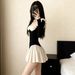 Women's French Elegant Color Block U Neck Flutter Sleeve A-Line Mini Dress – Slimming Fall Winter Gown_ecoleips.com