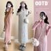 Autumn Winter New Korean Fashion Ruffled Edge 2-Piece Maternity Dress_ecoleips.com