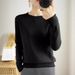 Women's Long Sleeve Knit Top - Classic Round Neck Stretchable Basic Shirt In Black/White/Sky Blue/Peach (S/M/L/Xl)_ecoleips.com