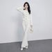 Inspired Women's Summer Two Piece Set Slim Fit Knitted Collar Vest With Metal Buckle And High-Waisted Wide Leg Pants_ecoleips.com