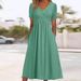 Dress Autumn Style Temperament Women's Clothing Pullover Solid Color Short-sleeved Crew Neck Umbrella Skirt_ecoleips.com