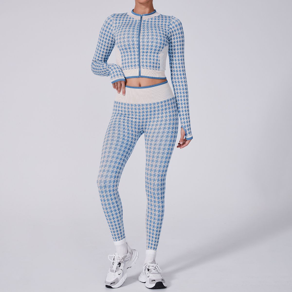 Houndstooth Sportswear Jacket Yoga Suit High End Women's Fitness Casual Women's High Waist Yoga Pants_ecoleips.com