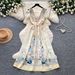 Women's French Romantic V Neck Dress Printed High Waisted Slimming mid Length Sleeveless Elegant Vacation Style_ecoleips.com
