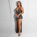 Women's Clothing sexy v neck see through slim fit hot diamond dress_ecoleips.com