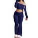 Off-Shoulder Long Sleeve Crop Top & High-Waisted Pants Set – Women's Bodycon Two-Piece Outfit (Summer Streetwear Essentials In Black/Gray/Navy)_ecoleips.com