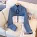 Women's Stylish Slim Fit Denim Splicing Two-Piece Suit Casual Straight Pants Contrasting Colors Popular Polyester Outfit_ecoleips.com