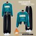 Winter Layering Set: Faux Two-Piece Mock Neck Top + High-Waist Fleece Pants (Cotton Blend, Minimalist Letter Print, Warm Loungewear For Women)_ecoleips.com
