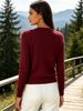 Burgundy Cable Pit Rib Knit Cardigan, Loose Lightweight Breathable Soft Skin-touch Button Long Sleeve Jacket_ecoleips.com