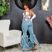 Fringe Hem Flared Jeans For Women, Boho Chic Distressed Bootcut Denim Pants With Side Slits, Stretchy Comfort From S To 2XL_ecoleips.com