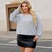 Women's Plus Size Knit Sweater With Striped Design, Soft Fleece Fabric, Loose Fit Round Neck Pullover Top In Gray_ecoleips.com
