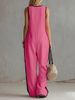 2026 European And American Cross-border Women's Summer New Style Short-sleeved Zipper Round Neck Sleeveless Casual Jumpsuit_ecoleips.com