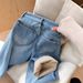 Women's High-Waisted Flannel-Lined Jeans – Winter Warm Straight-Leg Denim Pants With Vintage Wash (Blue, S-Xxl)_ecoleips.com