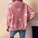 Women's Clothing Long Sleeve Cardigan With Heart Pattern, Knitted Open Front Sweater, Casual V-Neck Fall Pullover (Pink, Grass Green, Orange Red)_ecoleips.com