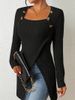 European And American Cross-border Women's Clothing 2026 Solid Color Long-sleeve Knitted Square-neck Irregular T-shirt_ecoleips.com