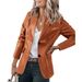 Elegant Faux Leather Blazer For Women - Slim Fit Notched Lapel Single-Breasted Long Sleeve Jacket In Classic Colors_ecoleips.com