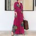 Muslim Dress Women Long Sleeve Printed Cotton Linen Shirt Dress With Turn-Down Collar & Side Pockets, Loose Fit Bohemian Maxi Dress_ecoleips.com