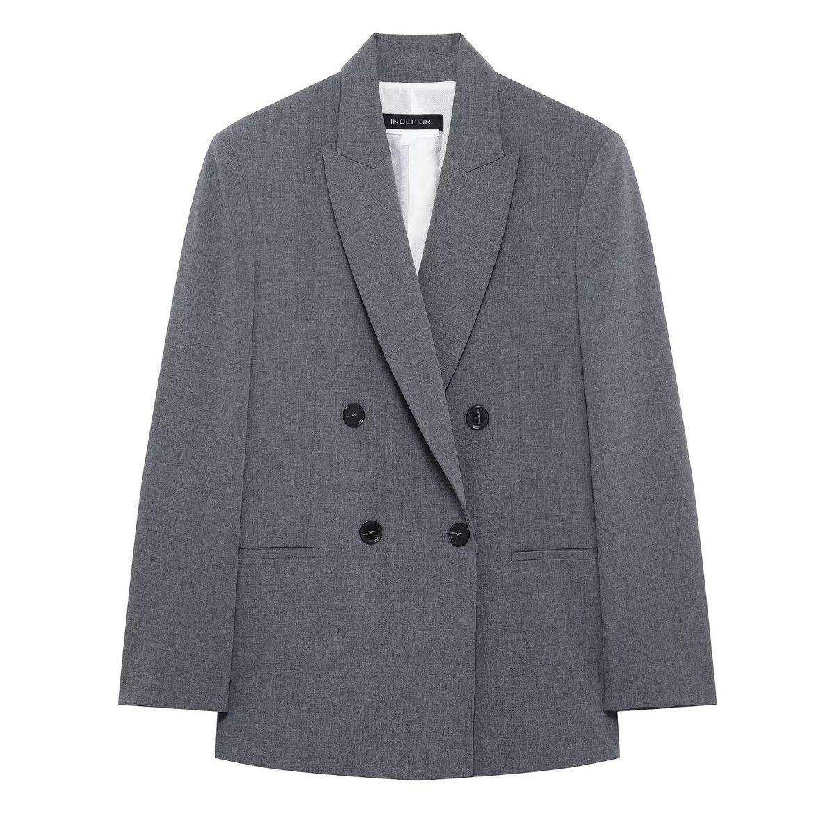 Women's Double-Breasted Blazer With Shoulder Pads – Classic Gray Structured Jacket For Xs-L (2129/095) – Retro Office Wear & Vintage Outfit Essential_ecoleips.com