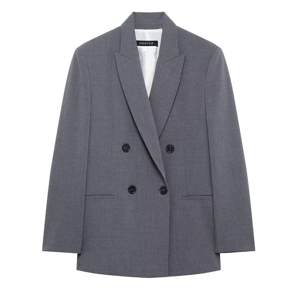 Women's Double-Breasted Blazer With Shoulder Pads – Classic Gray Structured Jacket For Xs-L (2129/095) – Retro Office Wear & Vintage Outfit Essential_ecoleips.com