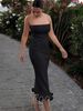 Hugcitar Elegant Solid Strapless Ruffles Sexy Bodycon Maxi Prom Dress Summer Spring Women Fashion Outfit Birthday Party Festival_ecoleips.com