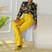 Women's Casual Printed Suit Stand Collar Long-Sleeved Shirt Top Wide-Leg Pants Two-Piece Set_ecoleips.com