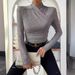 Women's Slim Fit Long Sleeve T-Shirt Cross Collar Solid Color European American Style Autumn Winter Pullover Fashion Sense_ecoleips.com