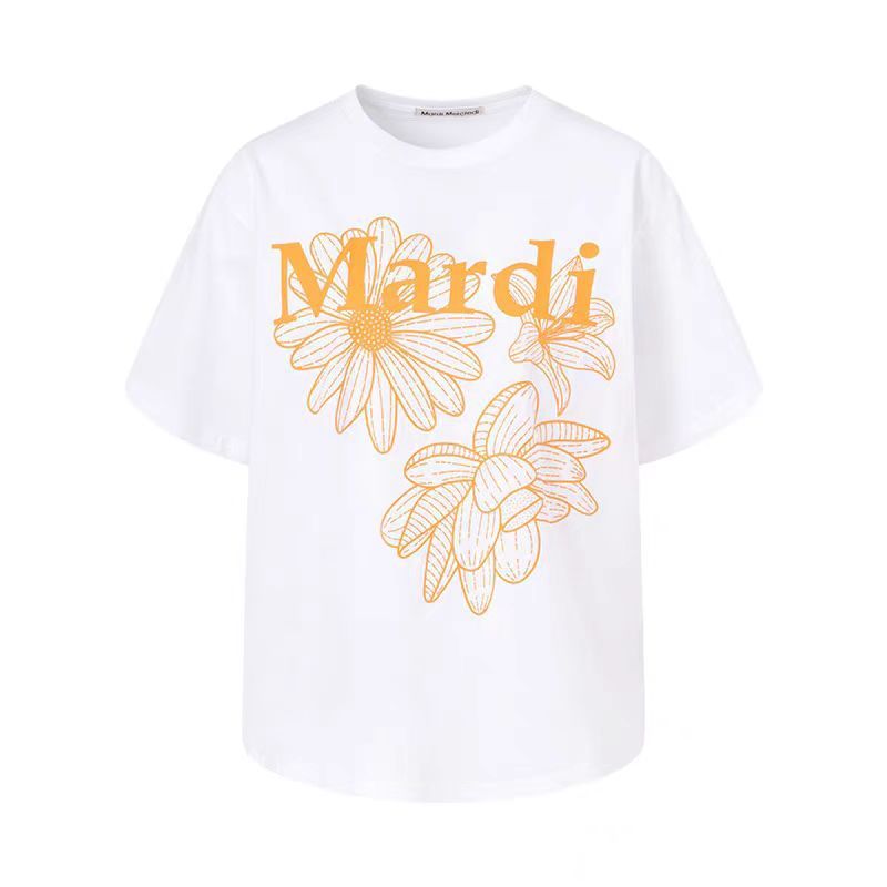 Cross-Border Summer New Mardi Zou Chrysanthemum Print Letter Unisex Round Neck Short Sleeve T-Shirt Size 4_ecoleips.com