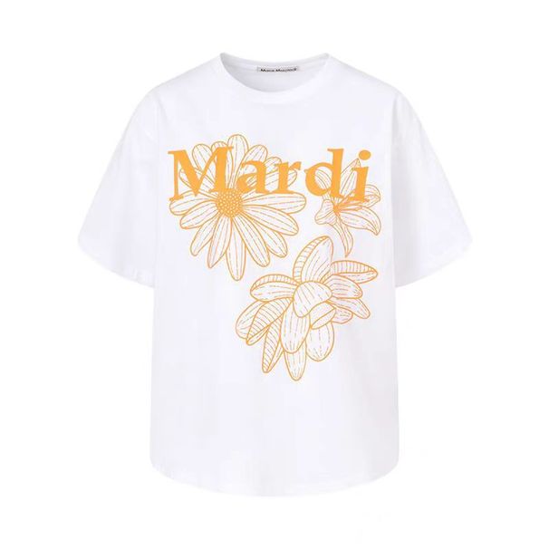 Cross-Border Summer New Mardi Zou Chrysanthemum Print Letter Unisex Round Neck Short Sleeve T-Shirt Size 4_ecoleips.com