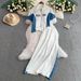 Fashion Two Piece Suit For Women, New Summer Design, Double Zipper Stand Up Collar Stitching Denim Top + High Waist Skirt_ecoleips.com