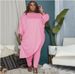 Plus-Size Women's Casual Pants Set - Stylish Two-Piece Outfit With Batwing Sleeves, Stretchy Polyester-Spandex Blend For Comfort & Confidence_ecoleips.com