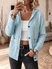 Light Blue Hooded Pit Rib Knit Cardigan, Loose Lightweight Breathable Soft Skin-touch Button Pocket Jacket_ecoleips.com