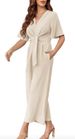 K New Women's Solid Color V-neck Minimalist Design Short Sleeved Jumpsuit_ecoleips.com