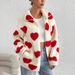 Women's Plush Heart-Print Zip-Up Hoodie – Cozy Oversized Fleece Jacket For Fall & Winter (Red, Khaki, Black, Rose Pink)_ecoleips.com