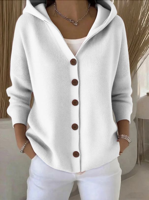 Autumn Single Breasted Loose Women's Sweater Simple Fashion Solid Knitted Hooded Top Winter Long Sleeve Harajuku Jumper Cardigan_ecoleips.com
