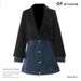 New Women's Slim Fit Denim Patchwork Suit Jacket Faux Two Piece Mid Length Top Casual Style In Blue_ecoleips.com