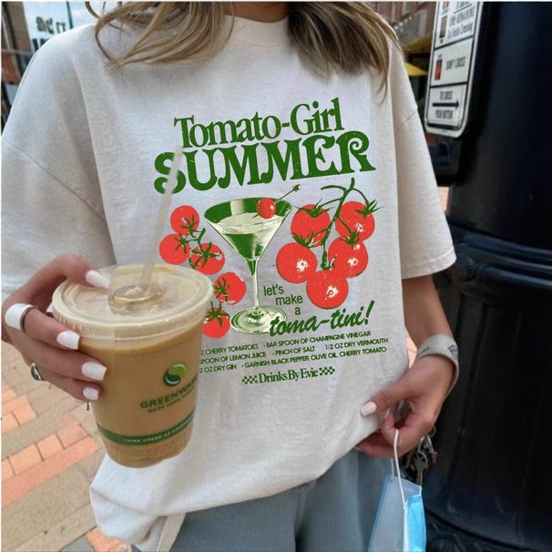 Tomato Girl Print Short Sleeve T-Shirt - Loose Fit Casual Round Neck Top For Women (White, S/M/L/Xl/Xxl)_ecoleips.com