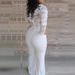 Plus Size Elegant V-Neck Lace Jumpsuit, Long Sleeve Stylish Romper For Women, Casual & Sexy One-Piece Outfit (0XL-5XL, Black & White)_ecoleips.com