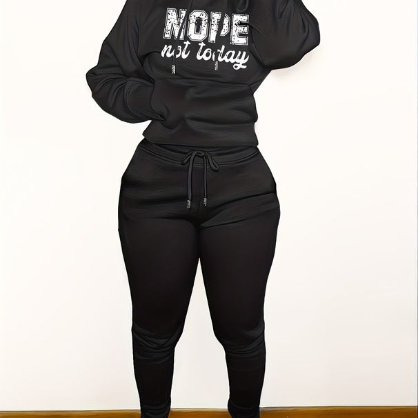 Women's Autumn And Winter Casual Fashion Letter Pattern Printed Thick Fleece Warm Hooded Sweatshirt+sports Pants Set-736_ecoleips.com