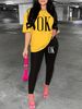 Women's Casual Loose Fashion OK Letter Pattern Print Loose T-shirt+shorts Two-piece Set Home Sportswear Daily Wear-449_ecoleips.com