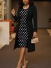 Plus Size Women's Elegant Two Piece Set - Solid Color Blazer & Color Block Dress Polka Dot Detailing England Style Fashion_ecoleips.com