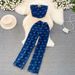 Women's Fashion Set American Retro Style Strapless Denim Vest With High Waist Straight Leg Pants_ecoleips.com