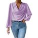 Women's Clothing Elegant Textured Chiffon Blouse Long Sleeved Pleated Lantern Sleeve Top For Spring/Autumn_ecoleips.com