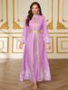 Modest Abaya Dress Elegant Printed Long Sleeve Kaftan Dress With Belt – Flowy Cover-Up Abaya For Women_ecoleips.com