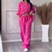 Women's Casual Cotton Linen Shirt And Wide Leg Pants Set Solid Color Drawstring Independent Station European American Style_ecoleips.com