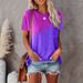 Summer Women's Round Neck Short Sleeve Top Tie Dye Print With Pockets_ecoleips.com
