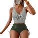 Women's Racing Two Piece Swimsuit Quick Drying Crossover Vest with High Waisted Drawstring Ankle Shorts European American Style_ecoleips.com