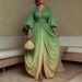 Women's Clothing Spring/Summer V Neck Printed Pleated Dress Style Full Skirt Fashionable Elegant Loose Slimming_ecoleips.com