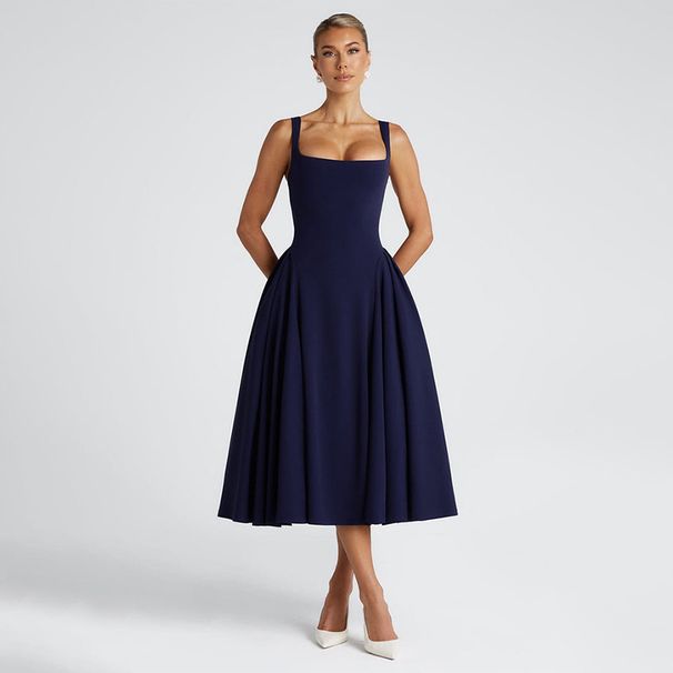 Women's Clothing New Solid Color Suspender U Neck Sexy Backless Dress_ecoleips.com