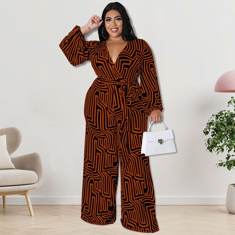 Women's Clothing Plus Size Women's Long Sleeved Jumpsuit Style Straight Leg Pants Long Sleeve For Formal & Casual For Women_ecoleips.com