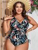 VigoJany 2026 Women Leaf Print Plus Size Swimwear Strapped V Neck Large One Piece Swimsuit Ladies Tied Beach Chubby Bathing Suit_ecoleips.com